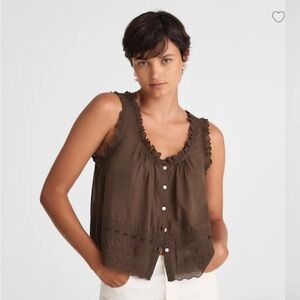 Madewell Chocolate Brown Embroidered Scallop tank size Large (Doen esque)